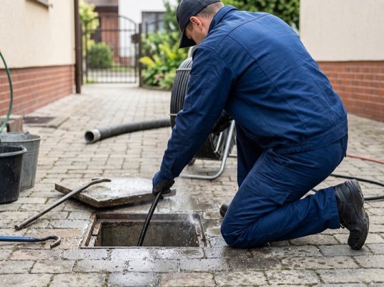 Hydrocurage haute pression d'une canalisation par un regard extérieur